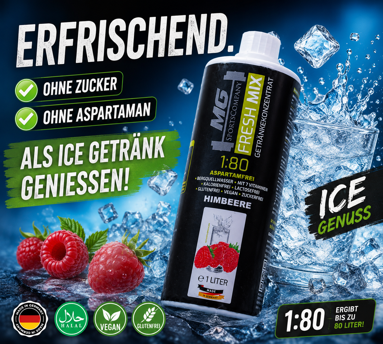 Fitness Getränkekonzentrat - Apfel Kirsche - mit 7 wertvollen Vitaminen ergibt 80 Liter