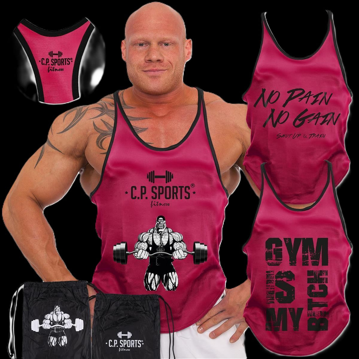 Tank Top - 3xStück / Oder Einzeln +Turnbeutel - Neon Pink - C.P. Sports