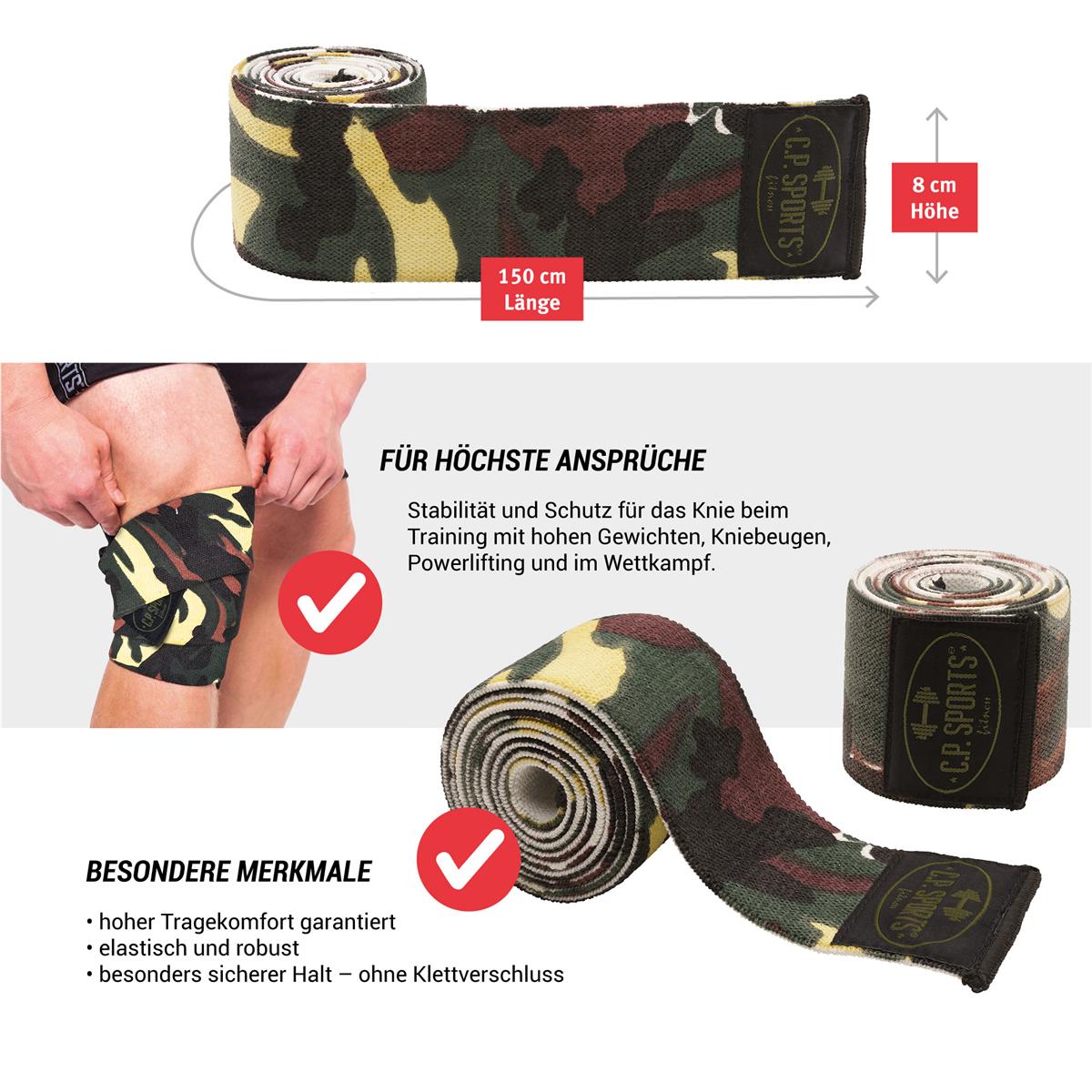 Profi Kniebandagen - Camouflage Grün - Länge 150cm C.P. Sports - T23