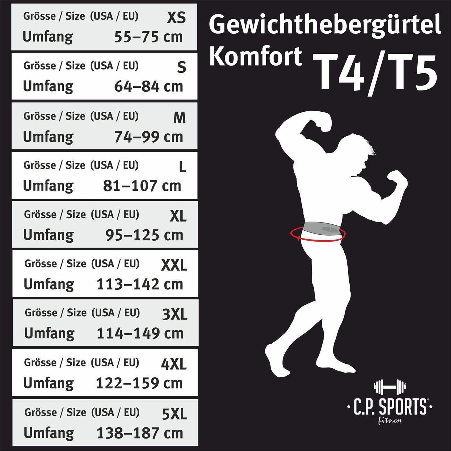 Gewichthebergürtel Leder - Extra Breit - Schwarz - C.P.Sports - T4-5