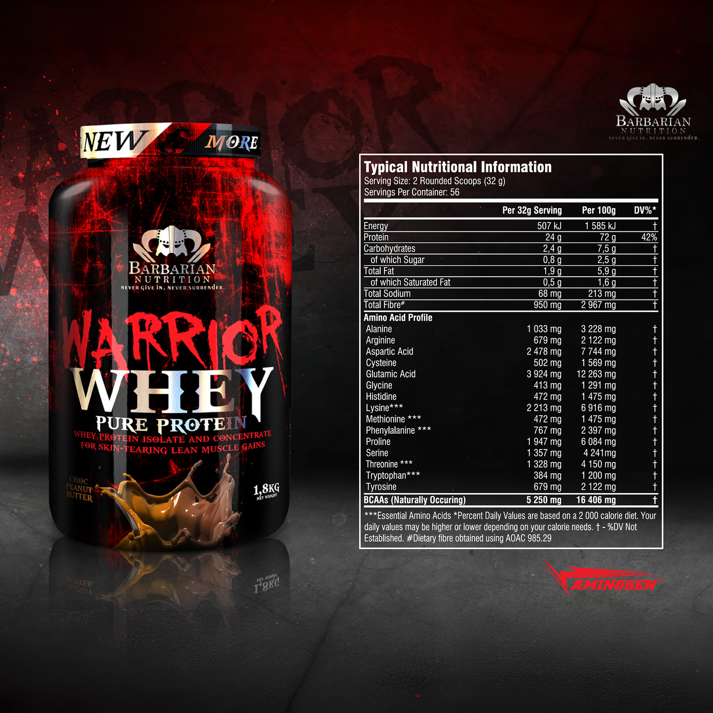 Whey Protein + BCAAs- 1,8 Kg- Barbarian Nutrition Geschmack: Schoko / Vanille
