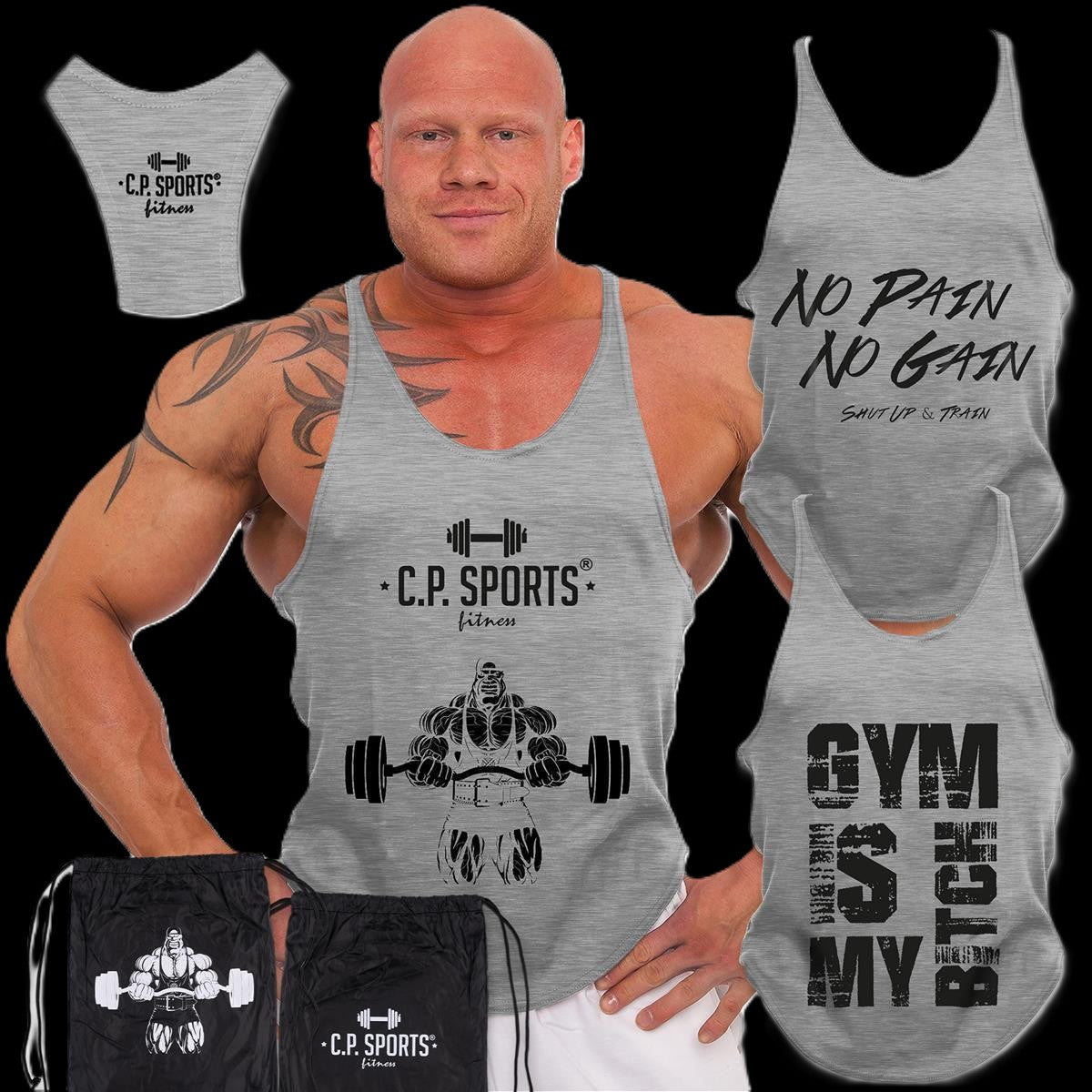 Tank Top 3xStück / Oder Einzeln +Turnbeutel - Grau -  C.P. Sports - S710