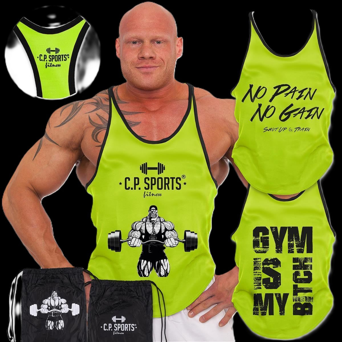 Tank Top - 3xStück / Oder Einzeln +Turnbeutel - Yellow - C.P. Sports - S710