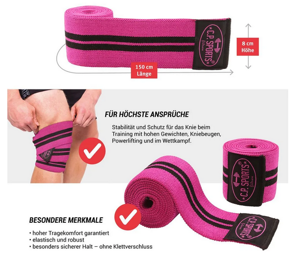 Profi Kniebandagen - Pink - Länge 150cm C.P. Sports - T23
