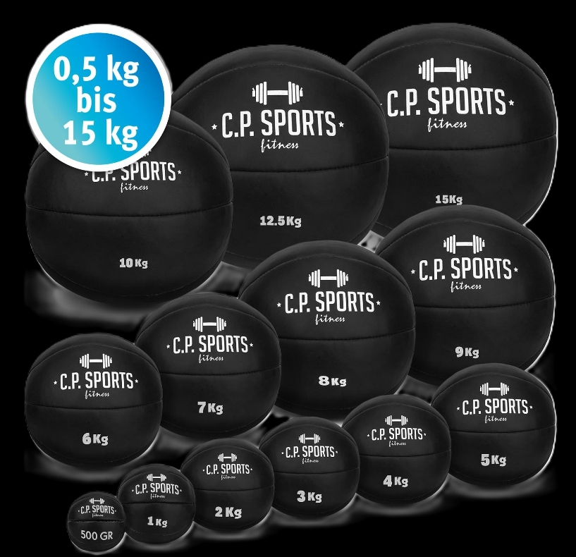 Medizinball Schwarz Kunstleder- verschiedene Größen- C.P. Sports- K5