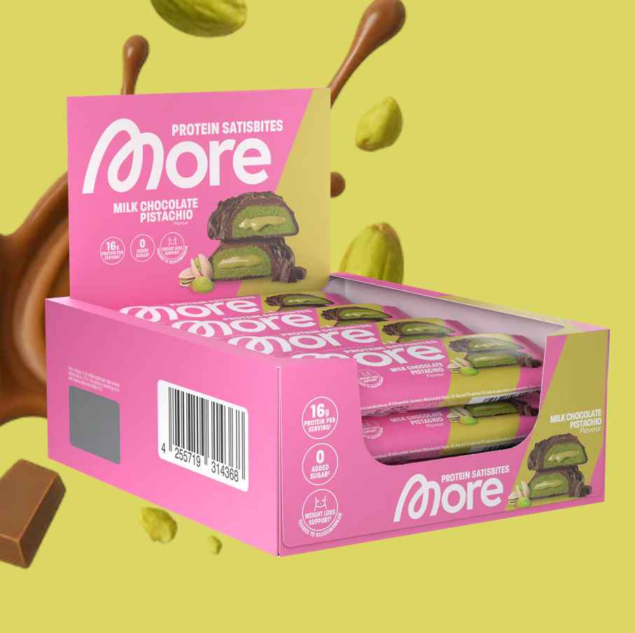 More - Protein Satisbites Milk Chocolate Pistachio | 12 x 2x25g
