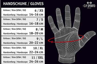 handumfang handschuhe Fitness Handschuhe mit doppelter Handgelenksbandage C.P. Sports F10 – MG Sports Company