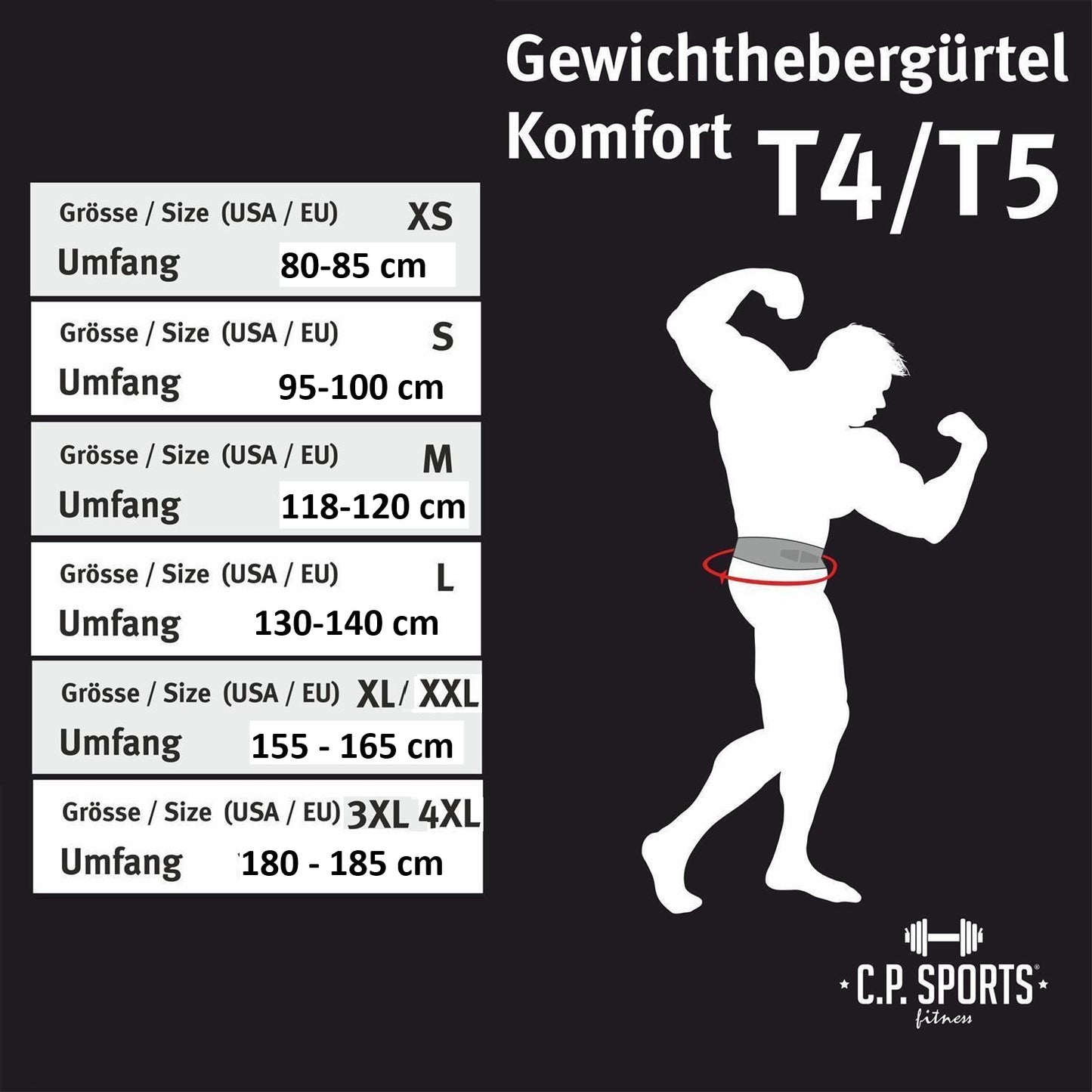 Gewichthebergürtel Leder - Extra Breit - Schwarz - C.P.Sports - T4-5