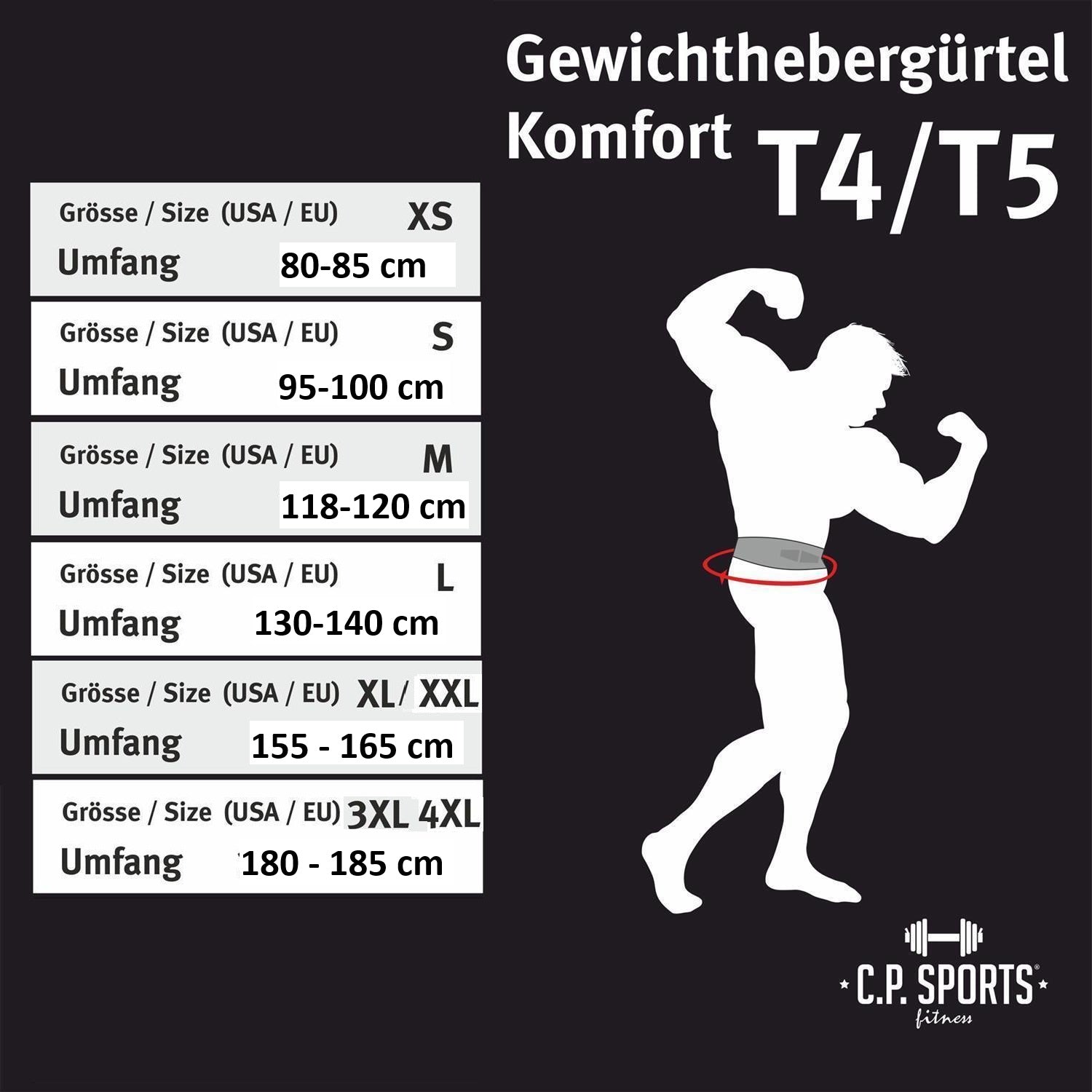 Gewichthebergürtel Leder - Extra Breit - Schwarz - C.P.Sports - T4-5