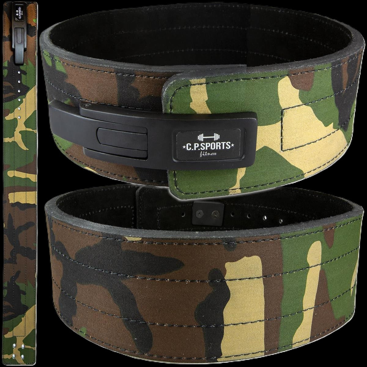 Profi Powerlifting-Gürtel mit Powerschnalle - Camouflage Grün - C.P. Sports T9